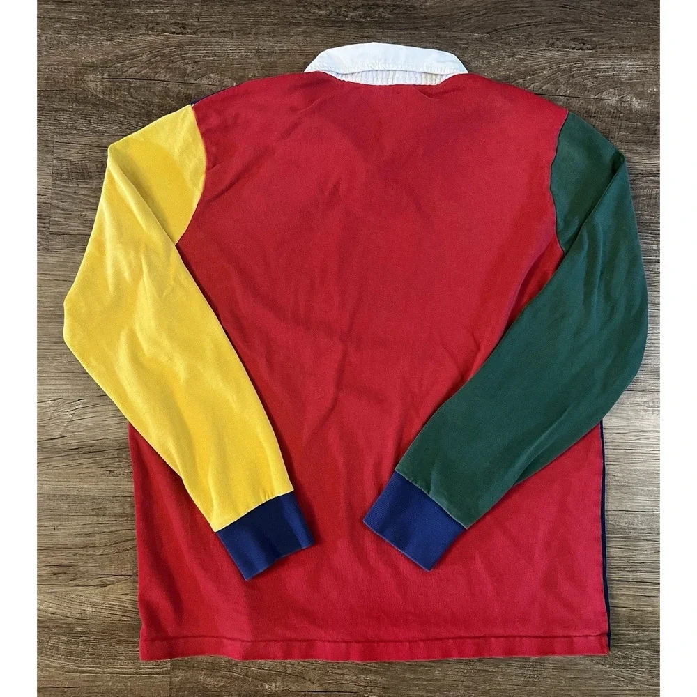 Vtg 90's Polo Ralph Lauren Multi Color Cotton Men's Rugby XL Color Block F36